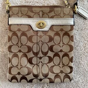 Coach Signature Brown and Cream Crossbody Bag